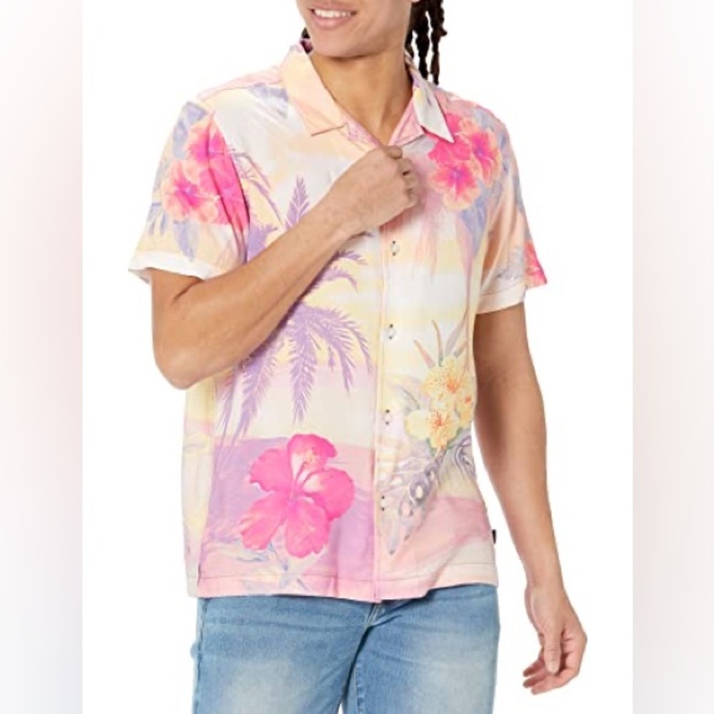 Guess Men’s Floral Hawaiian Button Down Shirt Size Medium